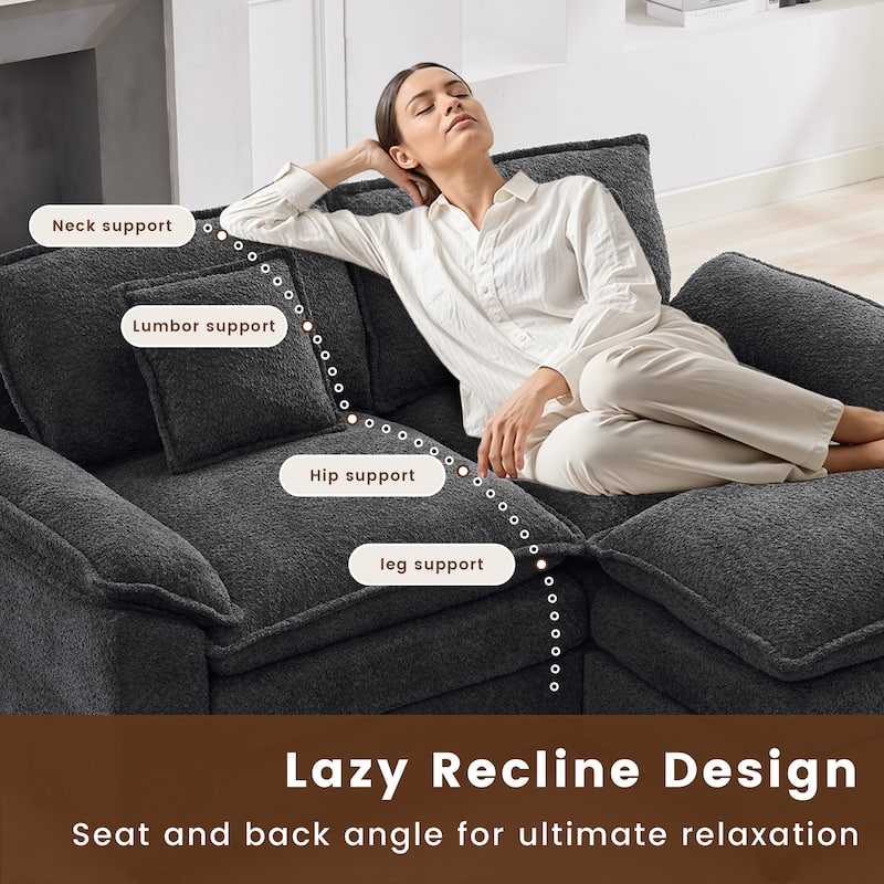 78" Comfy Cloud Couch Sectional Loveseat Boucle Sofa With Ottoman and Wide Armrests