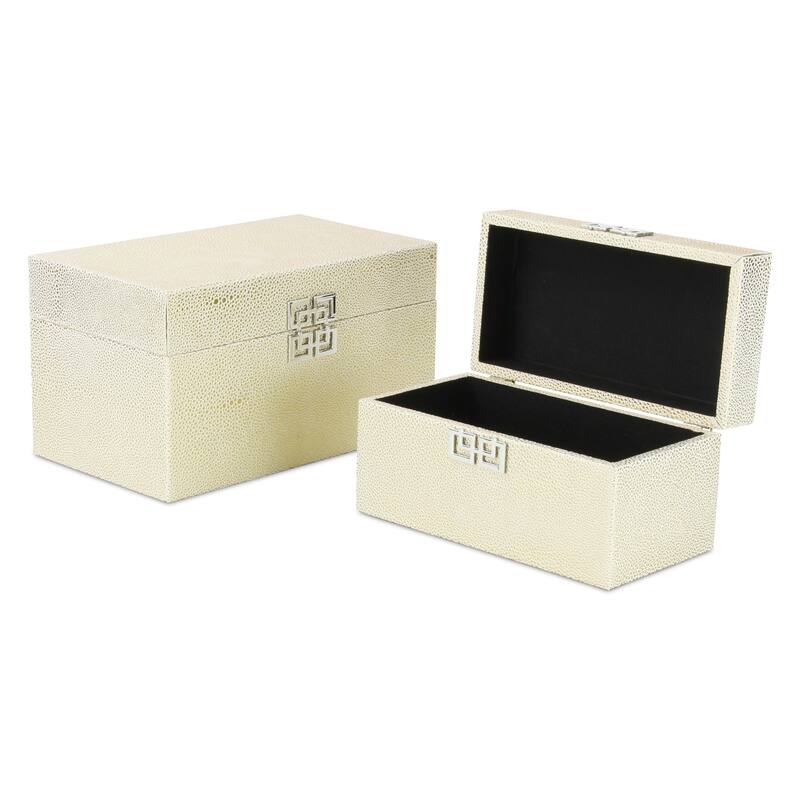 Galena White Shagreen Double Happiness Storage box Set of 2