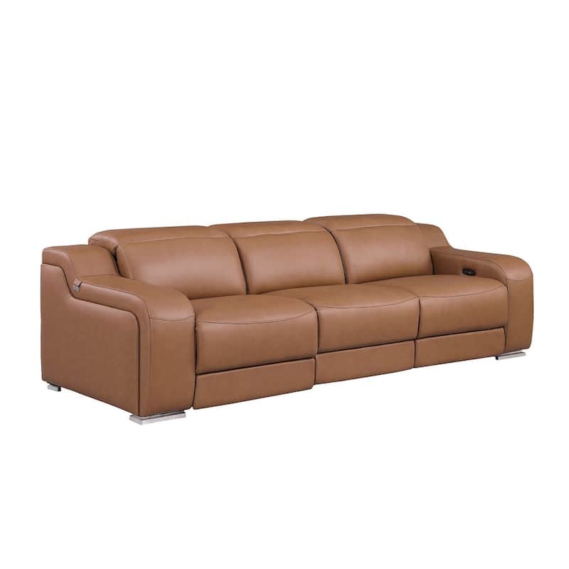 HomeRoots 103" Chestnut Italian Leather Reclining USB Sofa