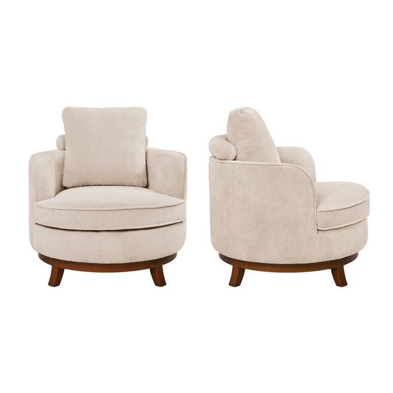 Modern Set of 2 Chenille Wooden Swivel Barrel Chair Upholstered Ergonomic Design