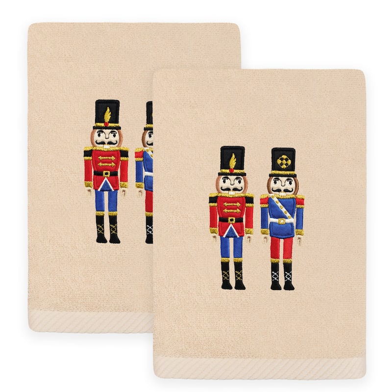 Authentic Hotel and Spa Christmas NUTCRACKERS Embroidered Luxury 100% Turkish Cotton Hand Towels Set of 2 - Sand