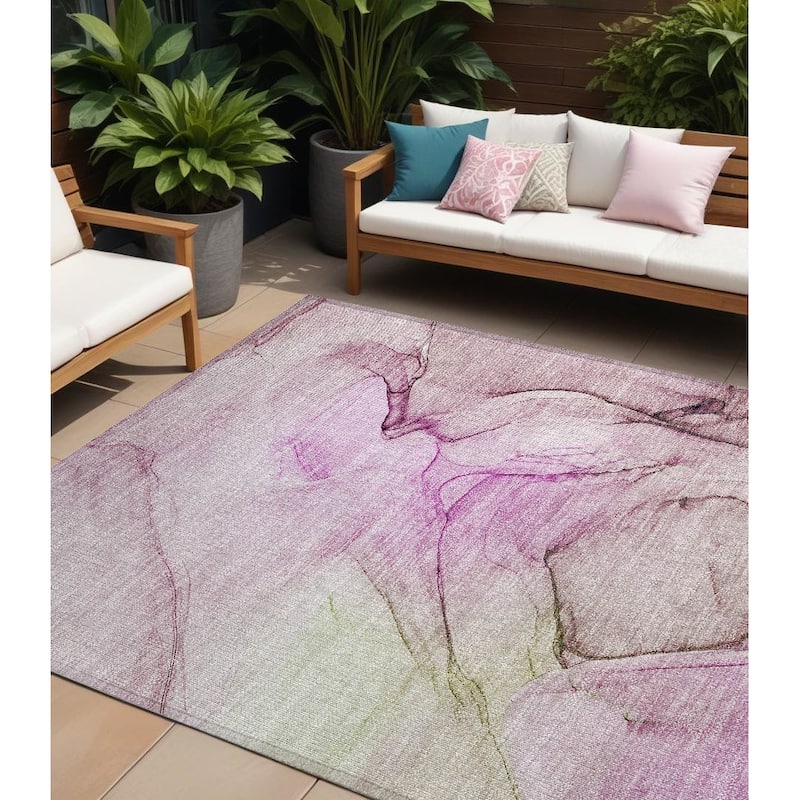 Gaz Modern Art-Inspired Weather Resistant Classic Meets Modern Outdoor Rug - 8' X 10' - Pink
