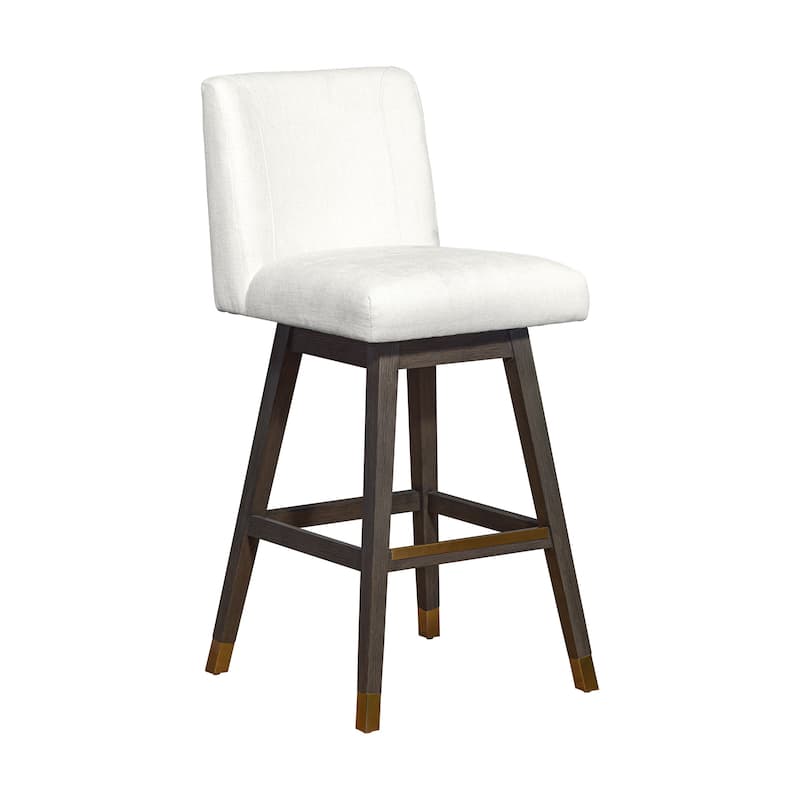 HomeRoots 30" Pearl and Gray Upholstered and Solid Wood Bar Height Swivel Bar Chair