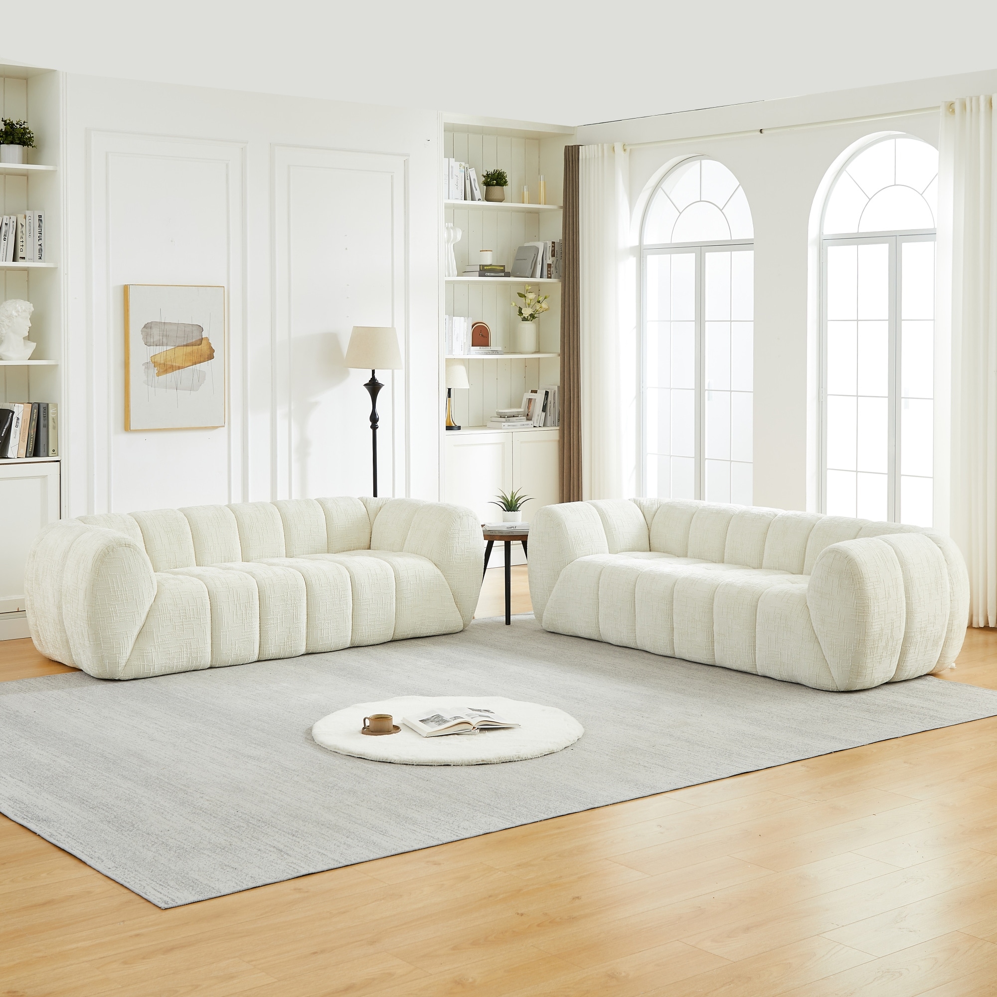 Roomfitters 2-Piece Chenille Foam Sofa Set, Modern Low Profile Modular Sectional Couch for Large Living Room
