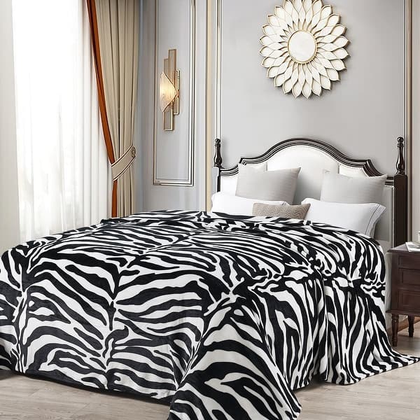 slide 2 of 11, Lightweight Printed Safari Animal Flannel Fleece Blanket Queen - Black White Zebra