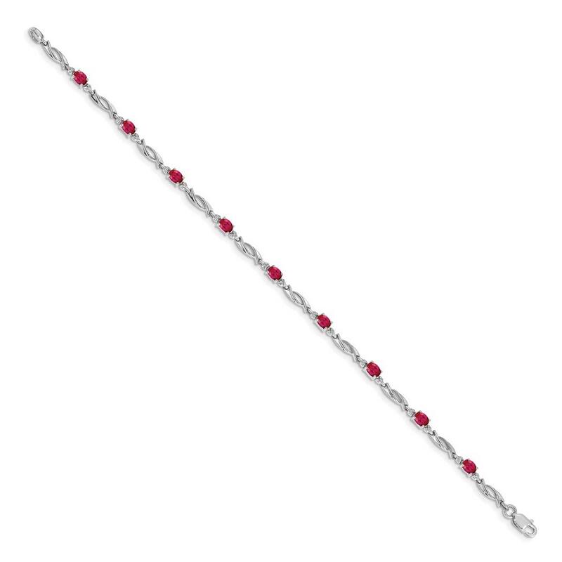 Curata 14k White Gold With Diamond and Composite Ruby Gemstone Bracelet