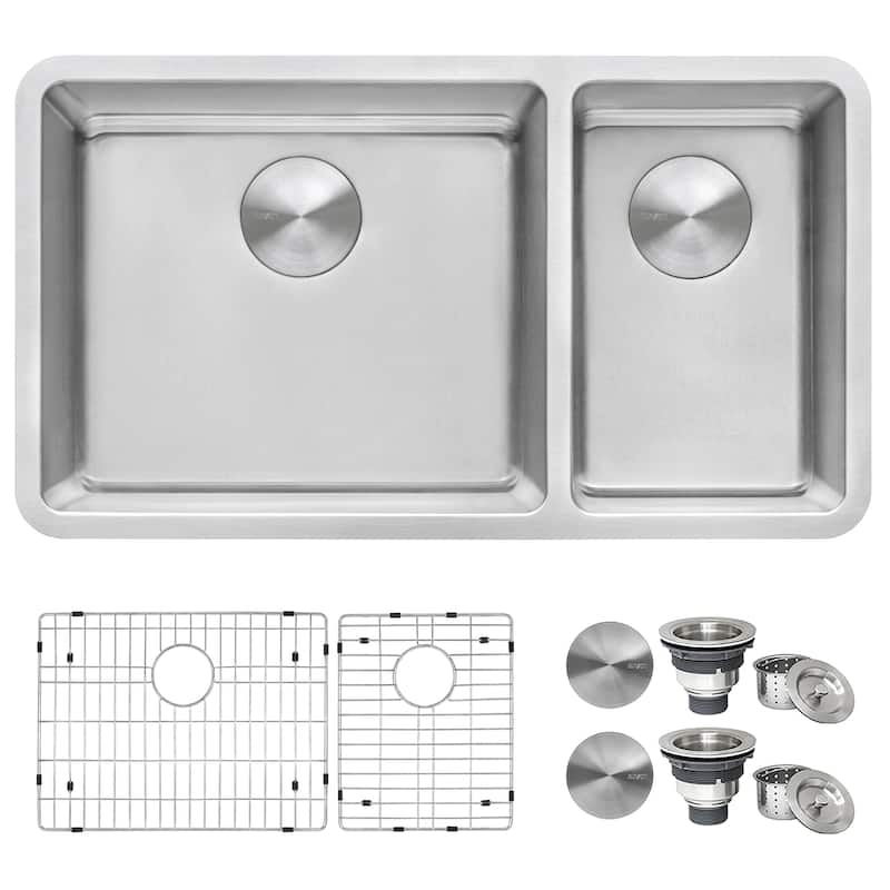 Ruvati 32-inch Undermount Kitchen Sink 70/30 Double Bowl 16 Gauge Stainless Steel - RVM5300 - 8' x 11'