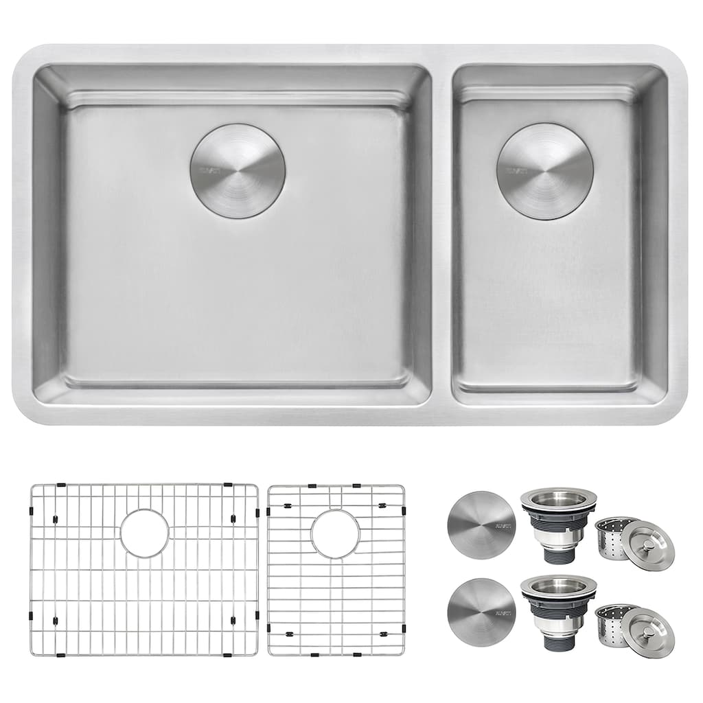 Ruvati 32-inch Undermount Kitchen Sink 70/30 Double Bowl 16 Gauge Stainless Steel - RVM5300 - 8' x 11'