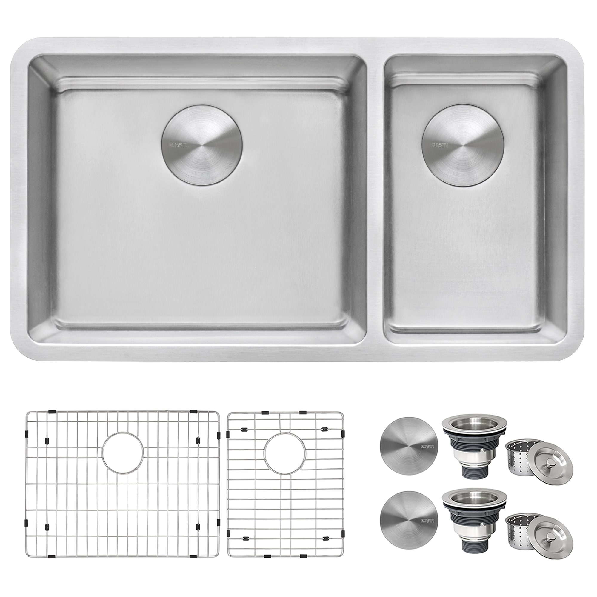 Ruvati 32-inch Undermount Kitchen Sink 70/30 Double Bowl 16 Gauge Stainless Steel - RVM5300 - Silver - 8' x 11'