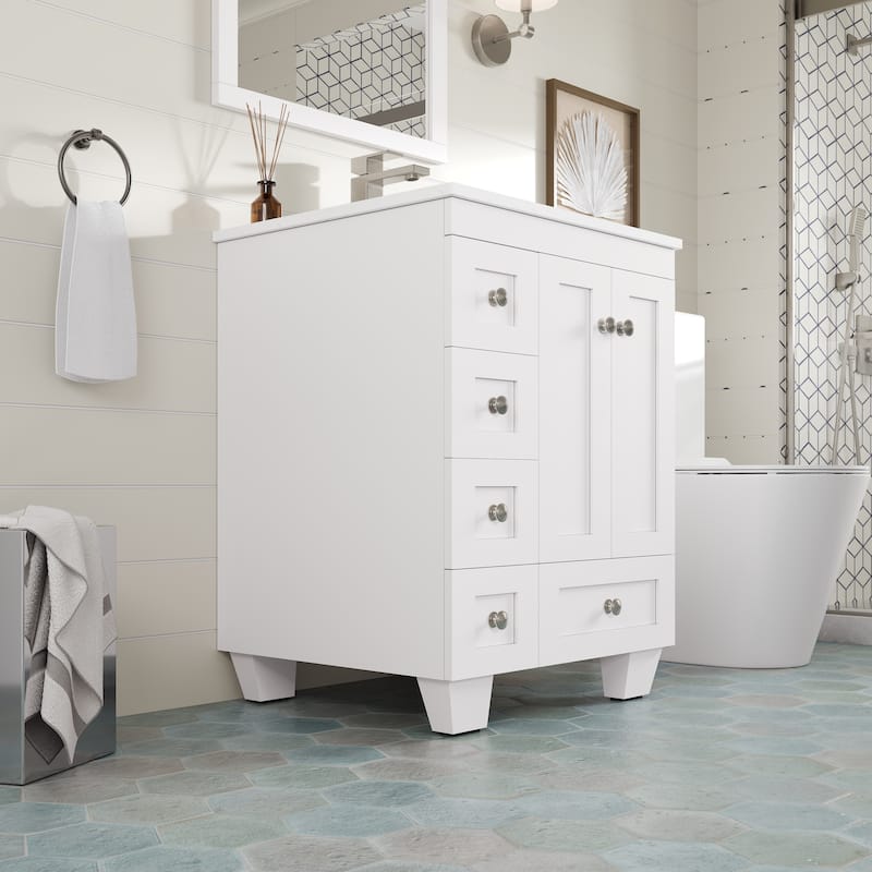 Eviva Acclaim Single Sink Bath Vanity with Carrara Quartz Top and Undermount Porcelain Sink