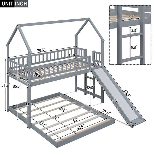 Twin over Full House Bunk Bed with Slide and Built-in Ladder Full ...