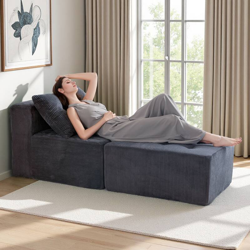 Modular Sectional Corduroy Chaise Lounge - 64.5"D x 28.3"W x 26.3"H