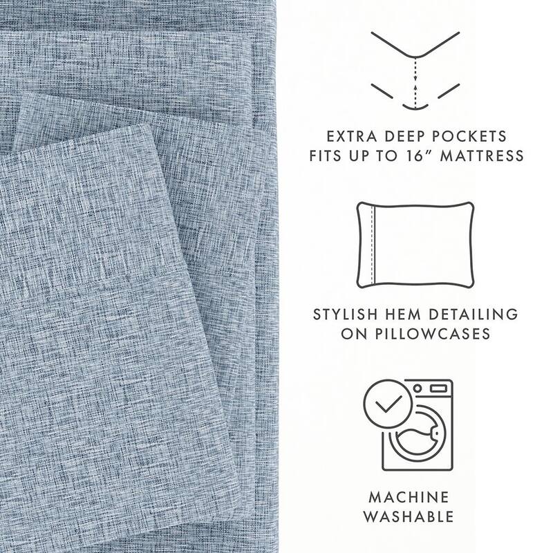 Becky Cameron Chambray Style Pattern 4 Piece Deep Pocket Bed Sheets Set