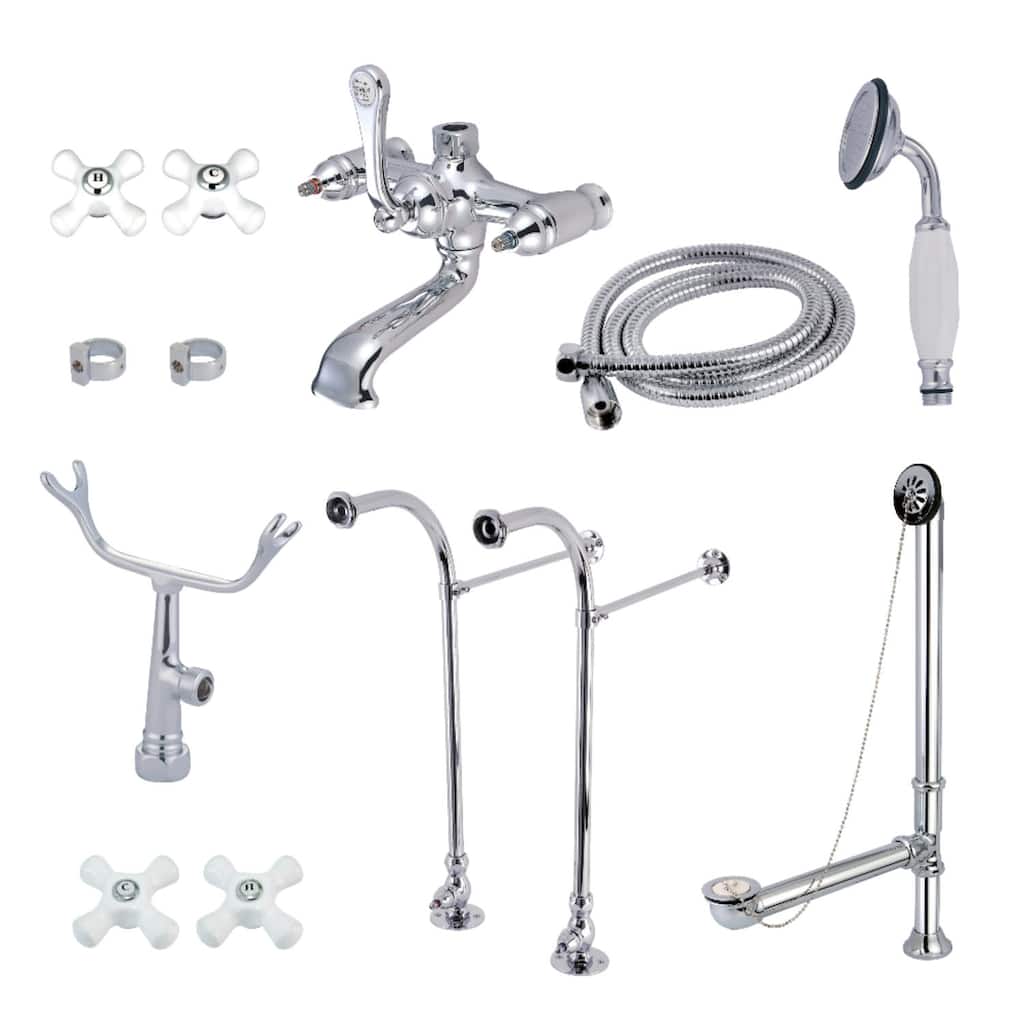 Kingston Brass Vintage Floor Mounted Clawfoot Tub Filler with Built-In