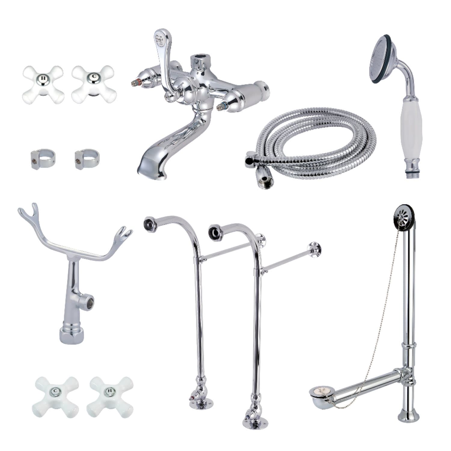 Kingston Brass Vintage Floor Mounted Clawfoot Tub Filler with Built-In