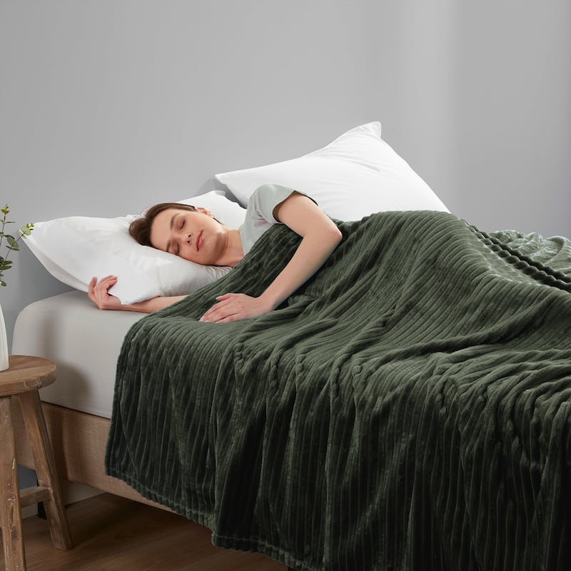 Nestl Cut Plush Fleece Throw Blanket - Lightweight Super Soft Fuzzy Luxury Bed Blanket for Bed - Throw/Travel (50"x60") - Olive Green