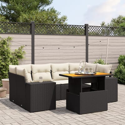 vidaXL Patio Sofa Set with Cushions Modular Lounge Sofas 7 Piece Poly Rattan - 21.7 x 39.4 x 28.7