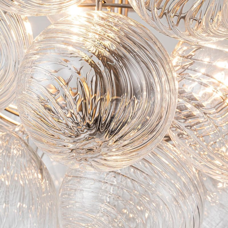Modern Ribbed Glass Globe Cluster Bubble Semi Flush - Brass, Nickel