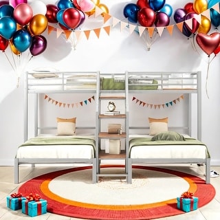 Twin over Twin&Twin Triple Bunk Bed With Shelves Staircase for Bedroom