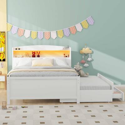 Platform Bed with Storage LED Headboard,Trundle and Drawers