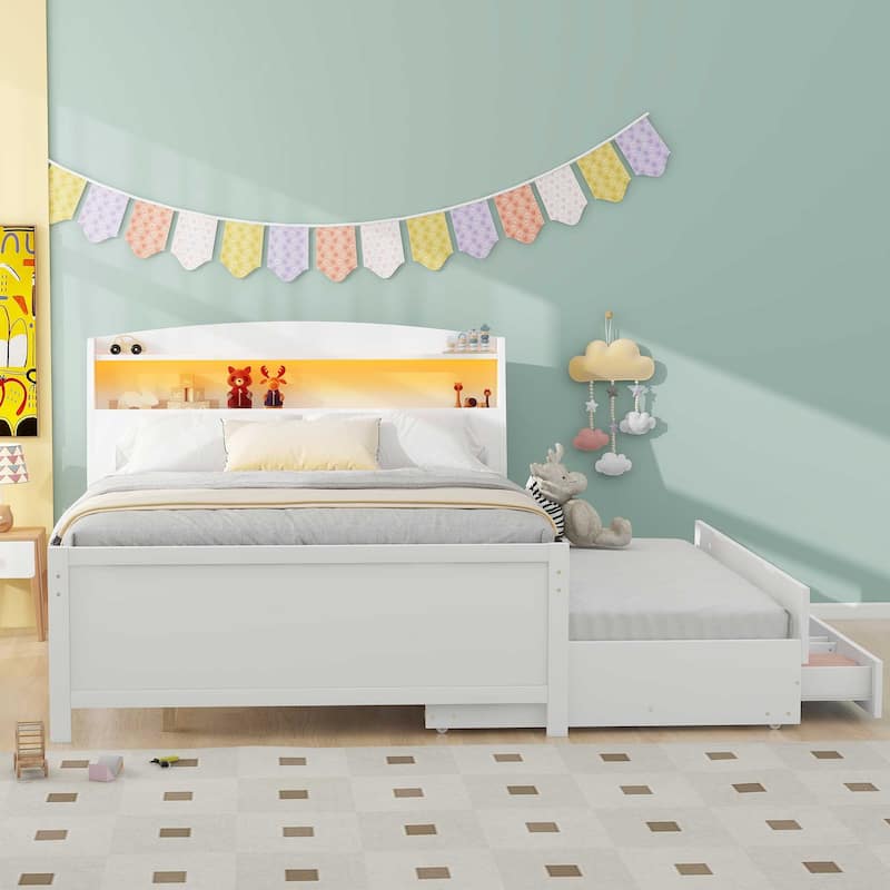 Twin Platform Bed with Trundle and 3 Drawers - Full