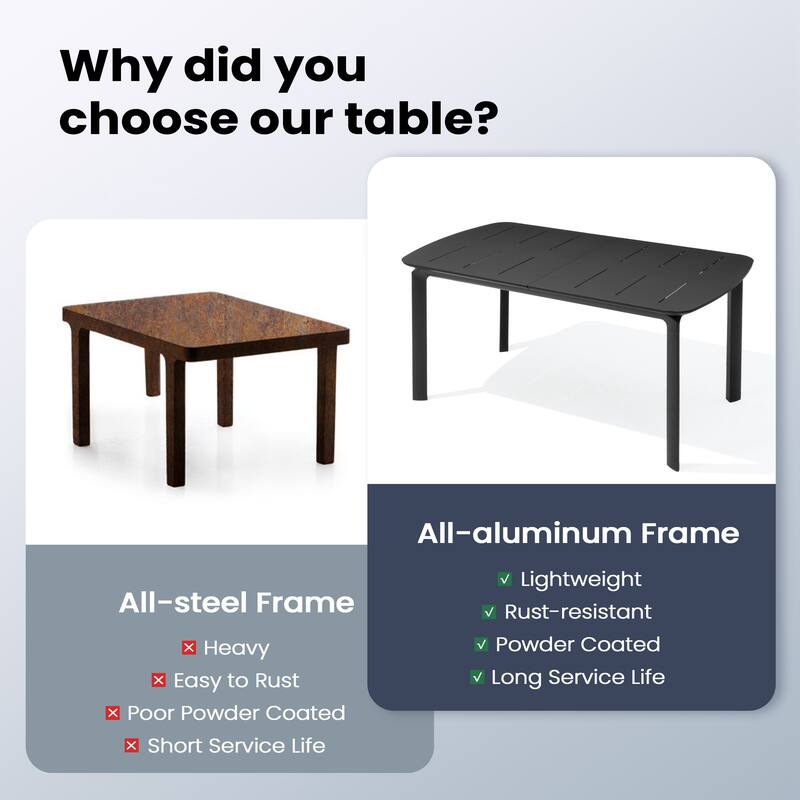9-PC Outdoor Patio Aluminum Dining Sets Rectangular Expandable Table with Adjustable Dining Chairs
