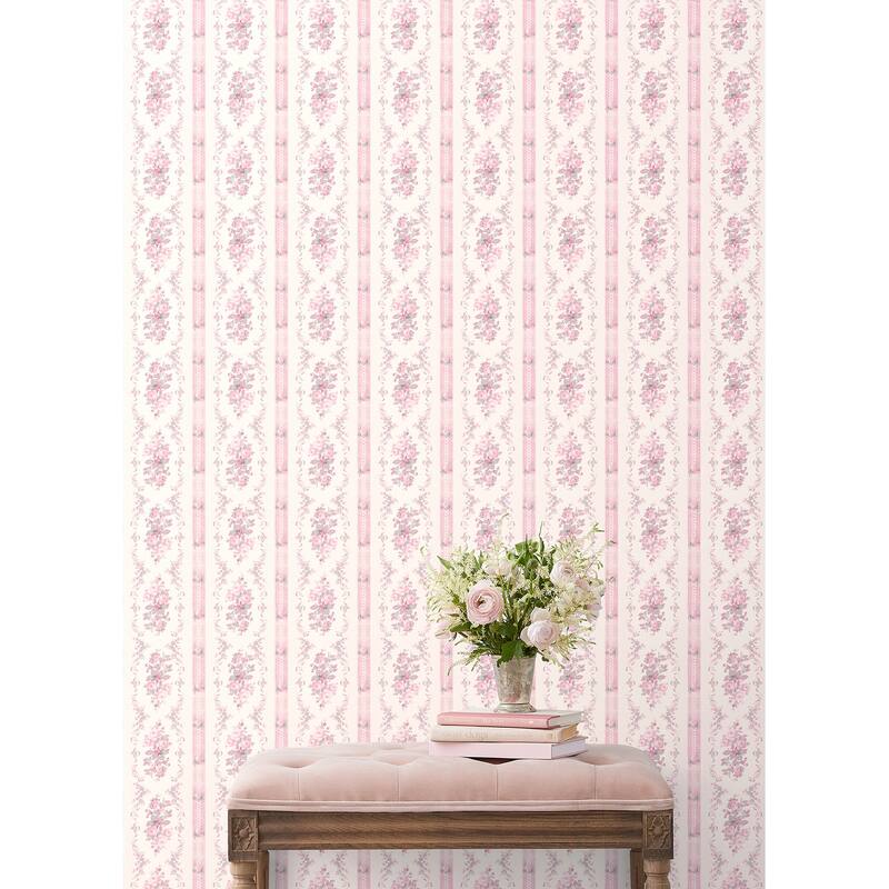 LoveShackFancy Dreamy Days Pink Parfait Stripe and Floral Wallpaper