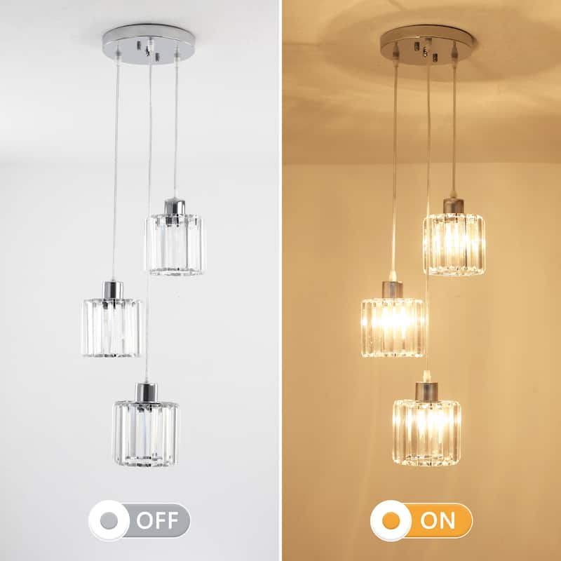 Modern 3-Light Crystal Chandelier, Kitchen Island Pendant Lights, Classic Semi Flush Mount Chandelier for Dining Room - Chrome