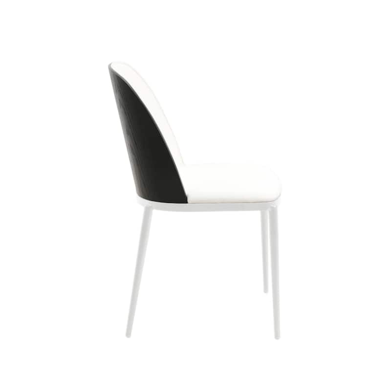LeisureMod Tule Dining Chair with Upholstered Seat and White Steel Frame, Set of 2