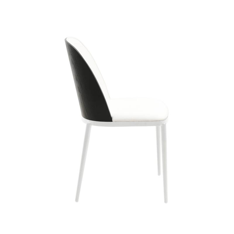 LeisureMod Tule Dining Chair with Upholstered Seat and White Steel Frame