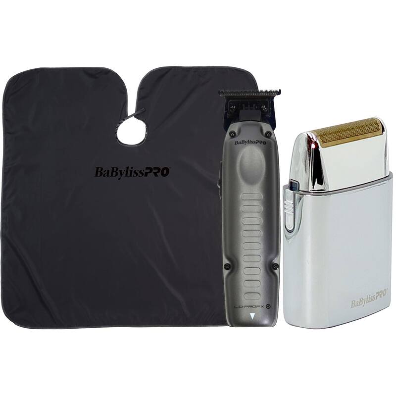BaByliss Pro FXONE LO-PROFX High-Performance Low-Profile Trimmer FX729 + Single Foil Cordless Shaver FXFS1 + Cutting Cape - Silver