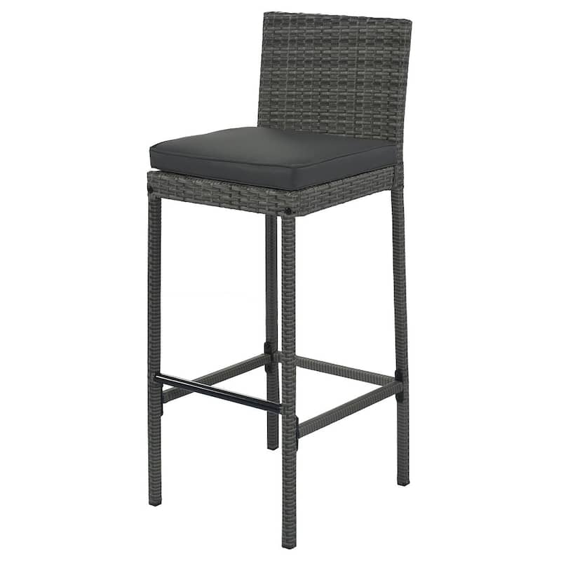 5-Piece Outdoor Patio Wicker Acacia Wood Table Top Bar Set, Gray