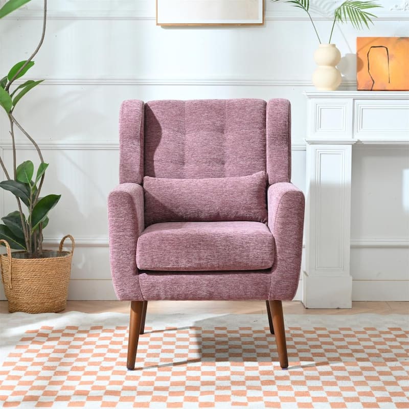 Modern Accent Chair Upholstered Foam Filled Living Room Chairs Comfy Reading Chair - Purple