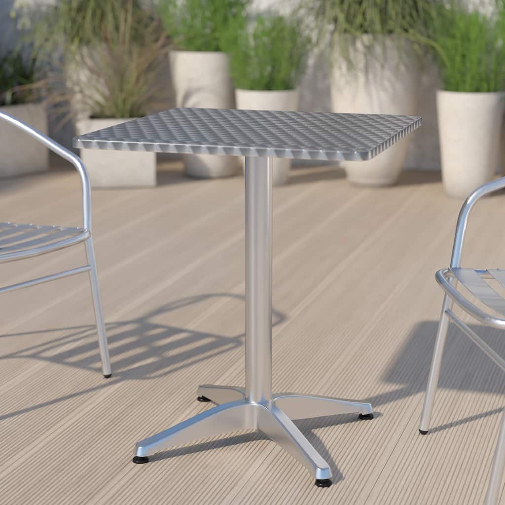 23.5" Square Aluminum Smooth Top Indoor-Outdoor Table with Base