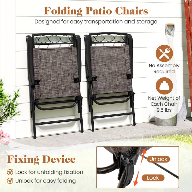 3 Pieces Foldable Outdoor Bistro Table and Chairs Set with Metal Frame and Comfortable Seating - 22" x 25.5" x 37"