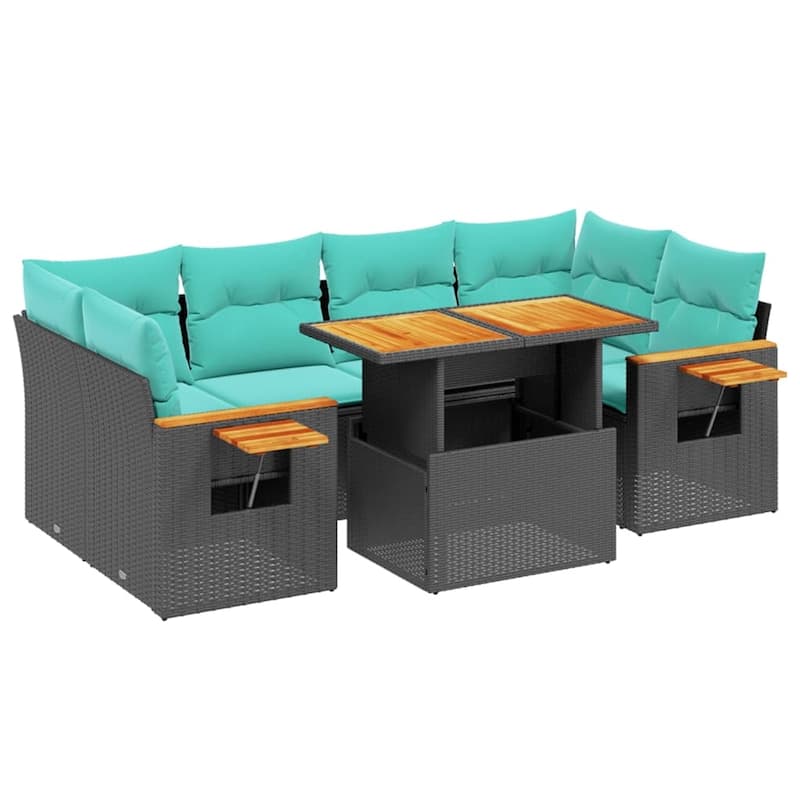 vidaXL Patio Sofa Set with Cushions Outdoor Furniture 7 Piece Poly Rattan