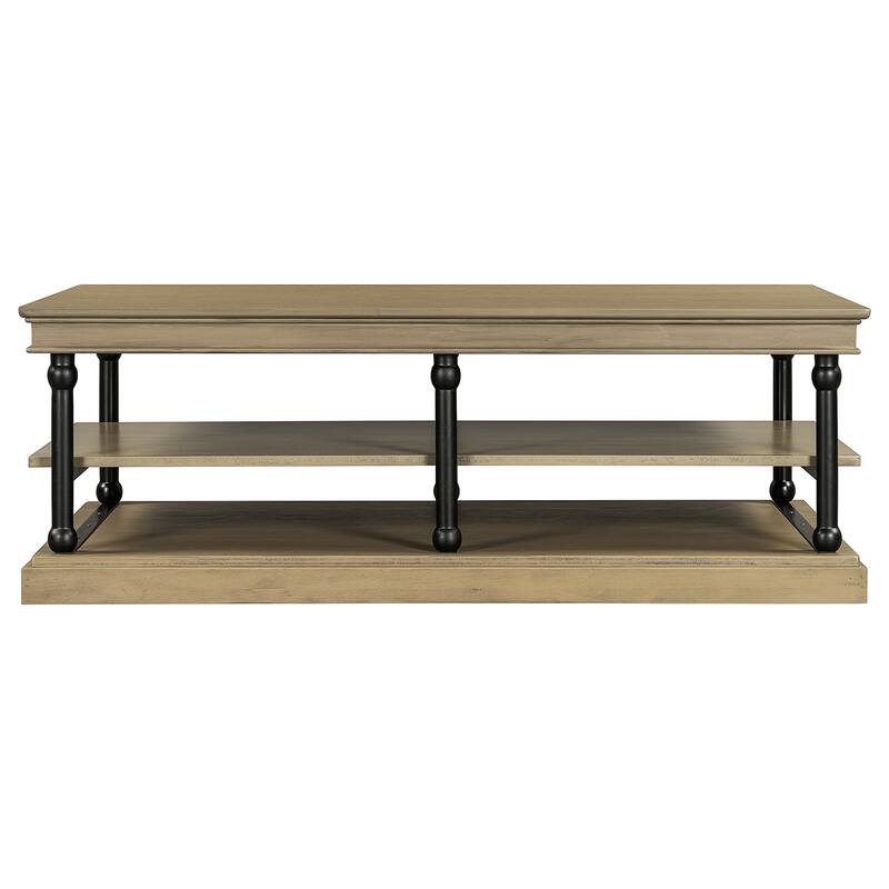 Roomfitters Modern Wood Coffee Table with 2 Open Storage Shelves and Black Legs, Finish