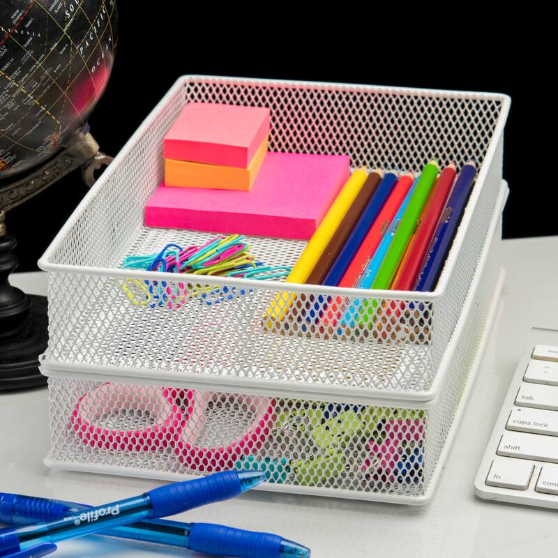 YBM Home White Mesh Desk Drawer Organizer Tray, Storage Holder, Multipurpose Storage Holder, 4x12x2, Pack Of 1
