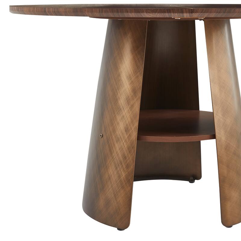 47.25 Inch Round Dining Table, Retro Style, Brushed Texture, Suitable For 4-6 People, MDF Tabletop, Metal Frame