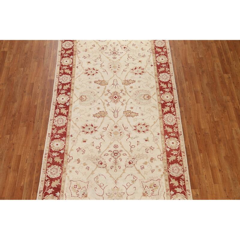 Hand Knotted Oriental 100% Wool Carpet Traditional Floral Beige & Ivories Chobi-Peshawar Area Rug - 11' 2'' X 5' 0''
