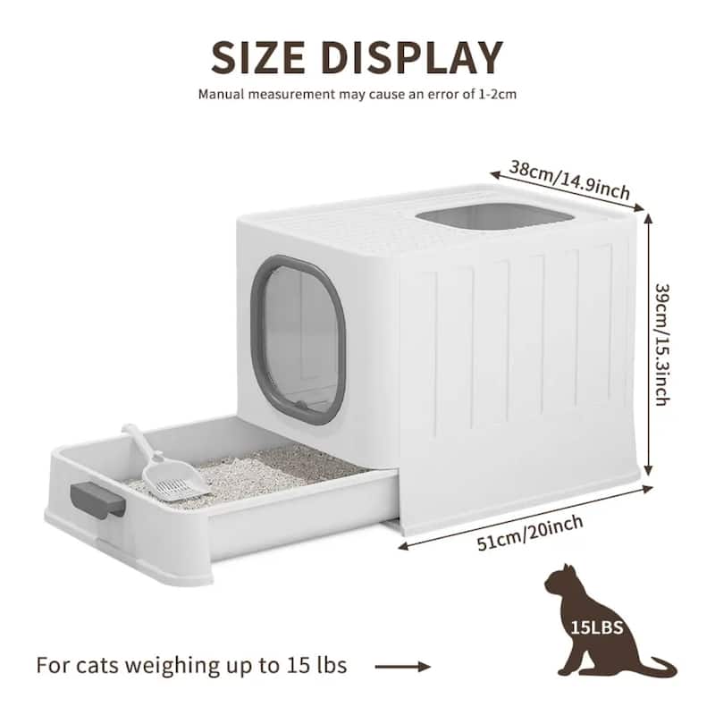 Covered Litter Box with Top Entry, Hidden Cat Litter Box With Slide-Out Tray, Scoop, Spacious for Large Cats, Max. Load 15 kg,