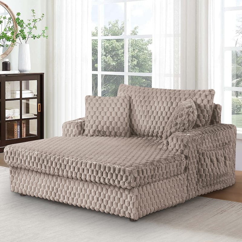 Modern Soft Indoor Chaise Lounge Couch Sofa Bed with Pillows - Light Brown