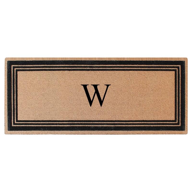 A1HC Natural Coir Monogrammed Flock Anti shed Treated Durable Doormat BlackBeige