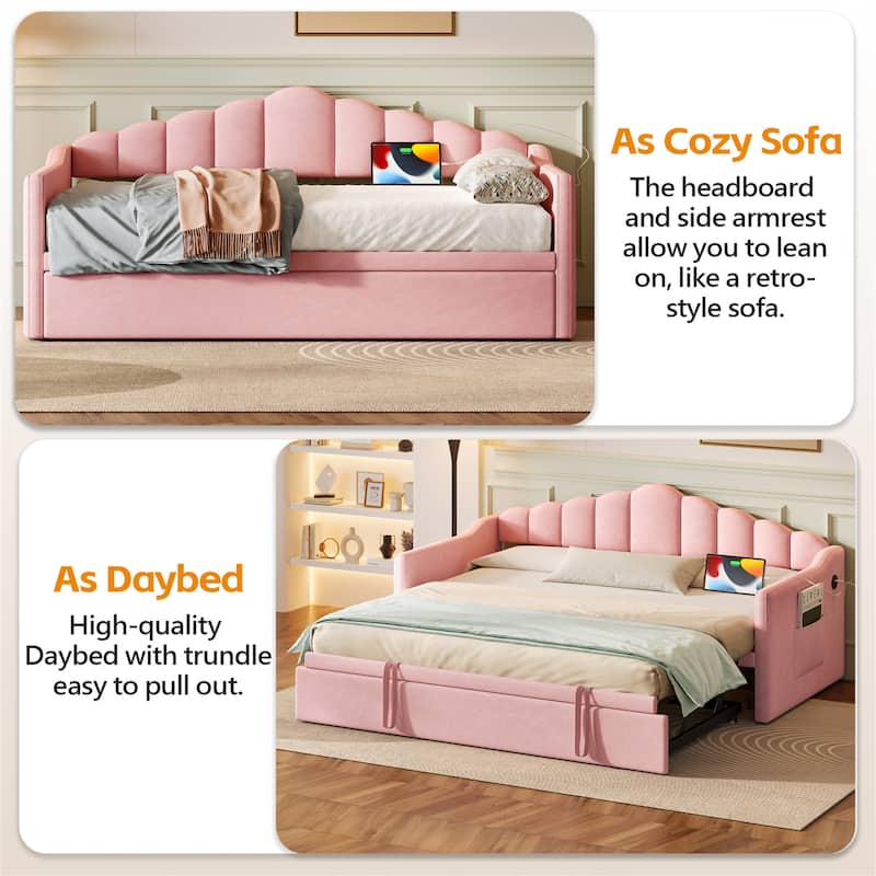 Twin Size Daybed with Adjustable Height Pop Up Trundle