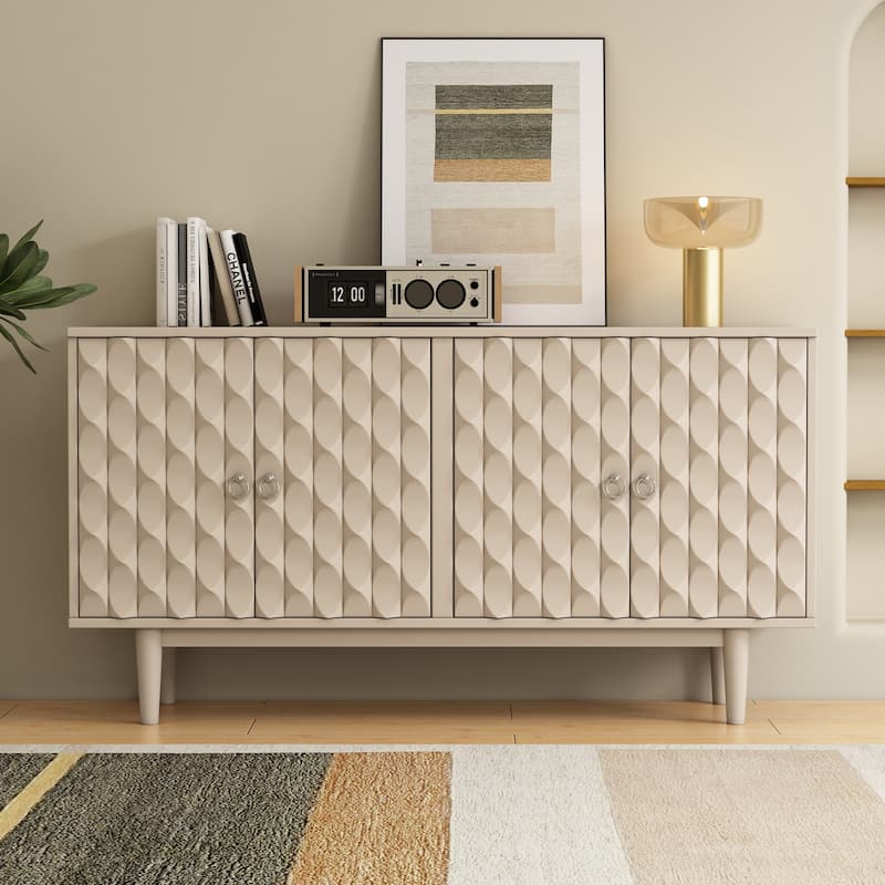 Modern Buffet Sideboard Accent Cabinet with Adjustable Storage Shelves - Almond