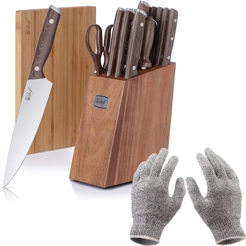 Deco Chef 16 Piece Kitchen Knife Set with Cut Resistant Gloves