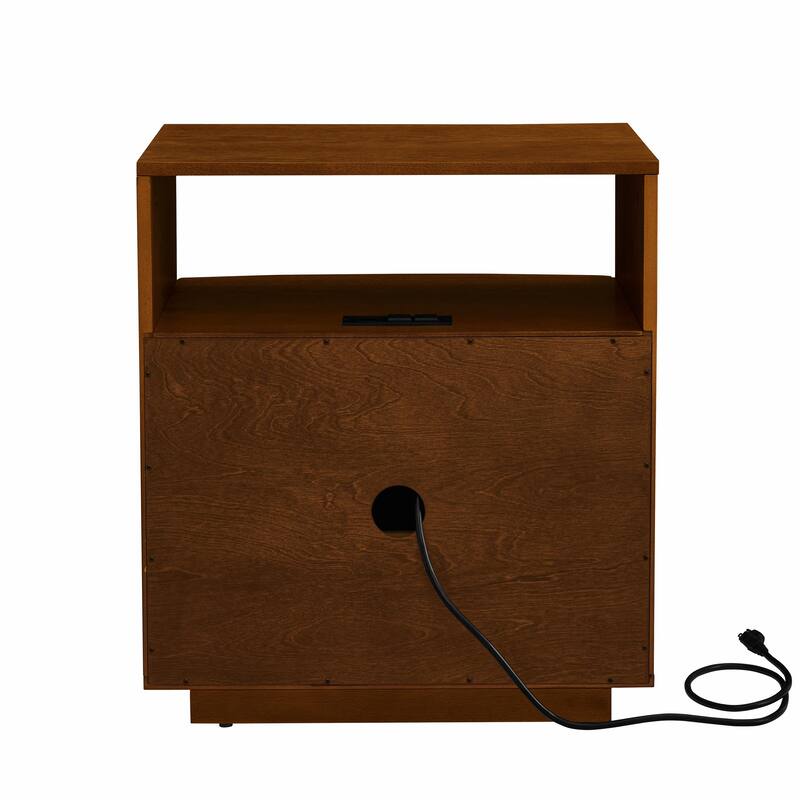 Mid Century Nightstand with Charging Station & 2 Drawers