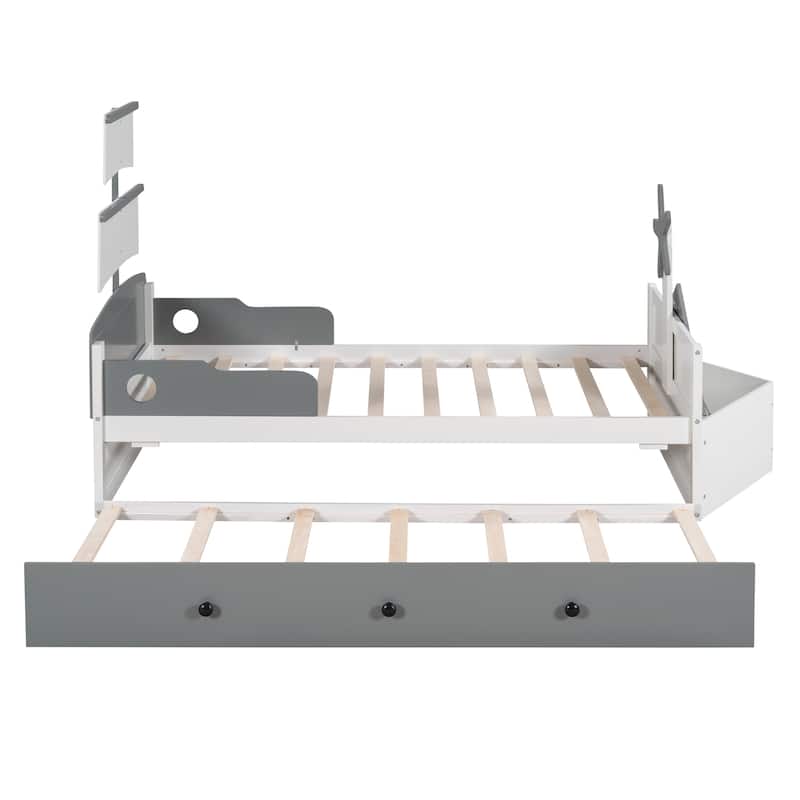 Twin Size BoatShaped Platform Bed with Twin size Trundle Bed Bath