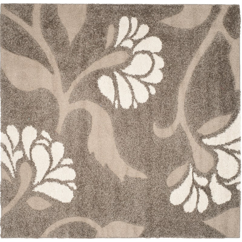 SAFAVIEH Florida Shag Neliha Floral 1.2-inch Thick Rug - 6'7" Square - Smoke/Beige - Square