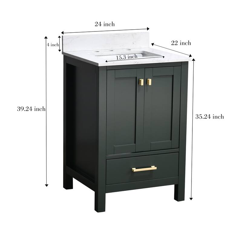 StarrySky 24 inch Undermount Single Sink Bathroom Vanity with Engineered Carrara Marble Top